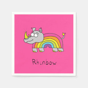Rhino Rainbow Funny Cute Kids Rhinoceros Napkin