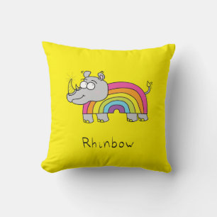 Rhino Rainbow Funny Cute Kids Rhinoceros Throw Pillow