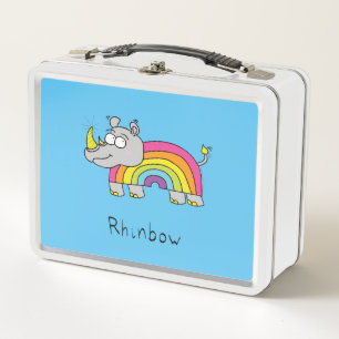 Rhino Rainbow Rhinoceros Kids Cute Metal Lunch Box