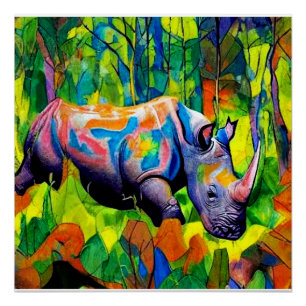 Rhino reflecting foliage poster
