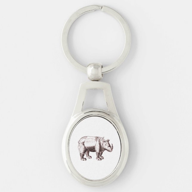 Rhino - Renaissance Style Drawing of a Rhinoceros Keychain (Front)