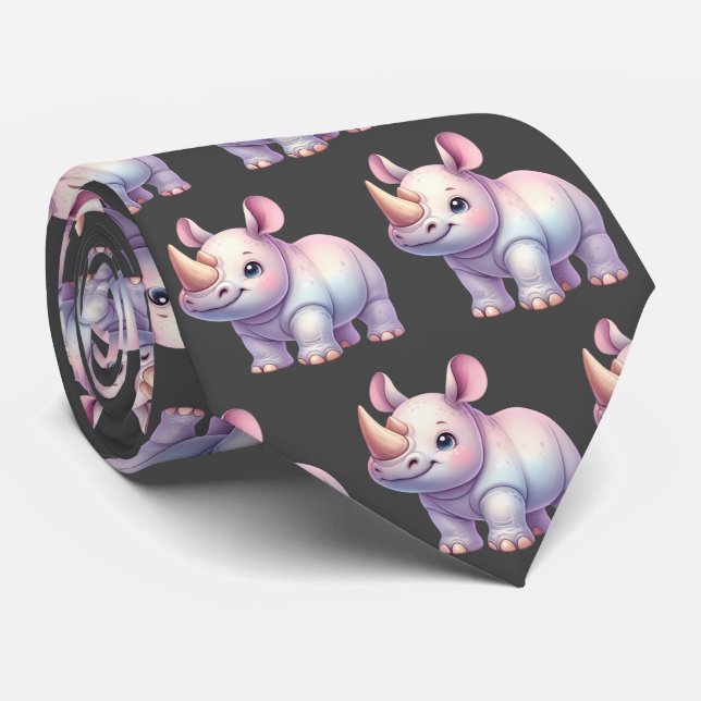 Rhino Rhinoceros Rhinos Kawaii Cravate (Roulé)