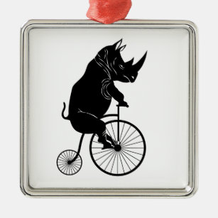 Rhino Riding a Bike Metal Ornament