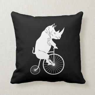 Rhino Riding an Old Fashion Bike Throw Pillow