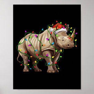 Rhino Santa Christmas Tree Lighting Xmas Funny Poster