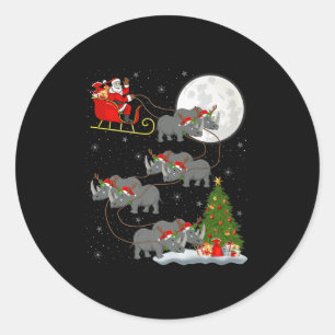 Rhino Santa Sleigh Flying Funny Magical Christmas Classic Round Sticker