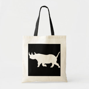 Rhino Silhouette, left facing, Black Background Tote Bag