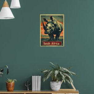 Rhino South Africa Vintage Poster