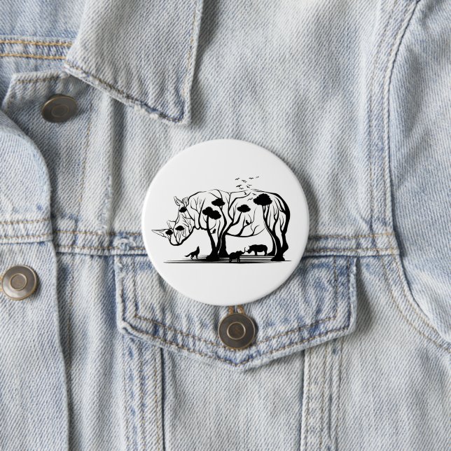 Rhino Tree Silhouette 3 Inch Round Button (In Situ)