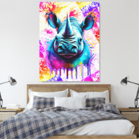 Rhino Wall Art Print - Colourful Rhino Wildlife