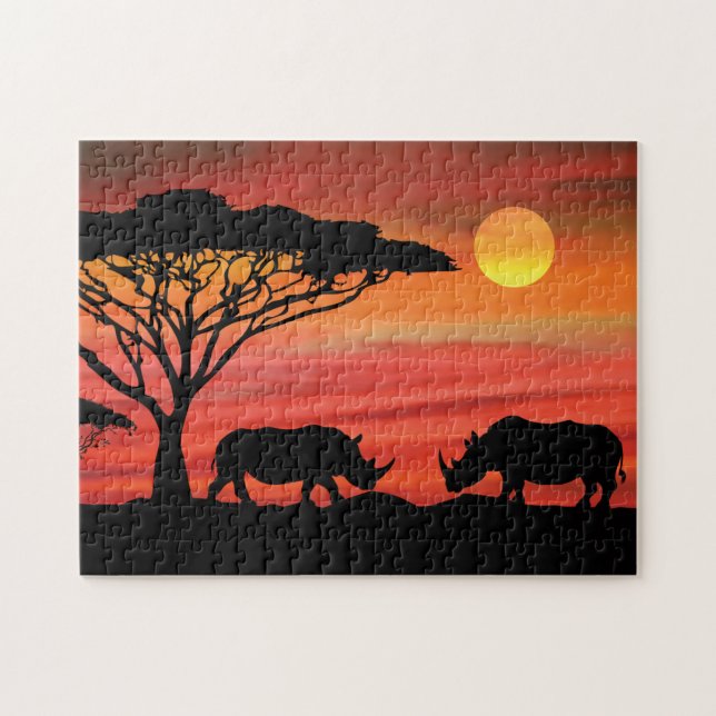 Rhinoceros African Sunset Jigsaw Puzzle (Horizontal)