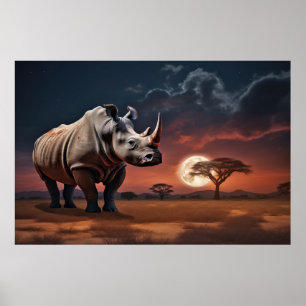 Rhinoceros Animal Wildlife Wilderness Colourful Ar Poster