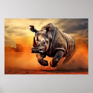 Rhinoceros Animal Wildlife Wilderness Colourful Ar Poster