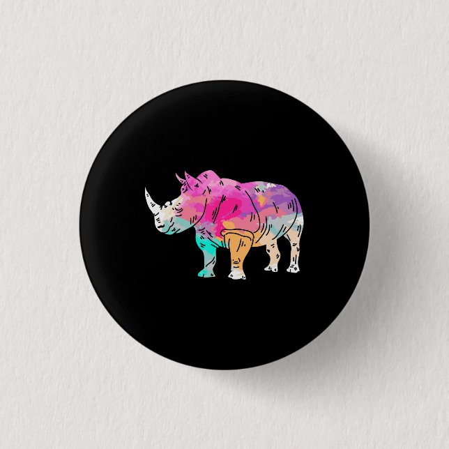 Rhinoceros Art Cute Artistic Rhino Zoo Safari Gift 1 Inch Round Button (Front)