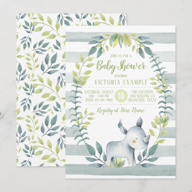 Rhinoceros Baby Shower Invitations (Devant / Derrière)