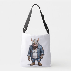 Rhinoceros Biker Rebel in Leather Jacket Cool  Crossbody Bag