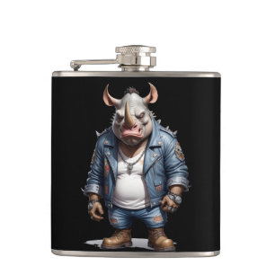 Rhinoceros Biker Rebel in Leather Jacket Cool  Hip Flask