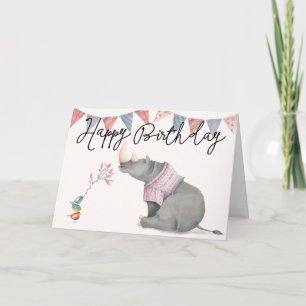 Rhinoceros & Birdies Bonne Carte de voeux d'annive