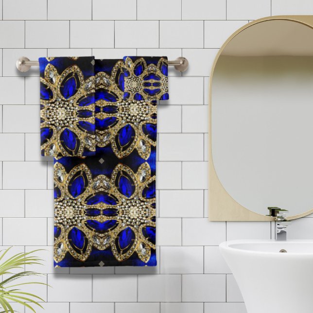 rhinocéros bleu saphir gemstone or diamant (trendy stylish turquoise gold silver deep blue bath towel set)