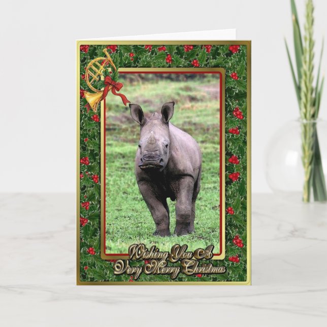 Rhinoceros Carte de Noël blanche d'animal africain (Devant)