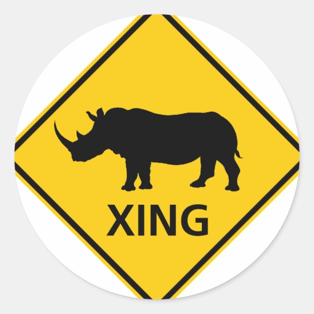 Rhinoceros Crossing Highway Sign Classic Round Sticker (Front)