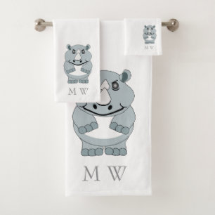 Rhinoceros Design Monogrammed Bath Towel Set