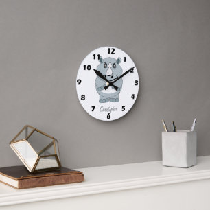 Rhinoceros Design Personalised Round Clock