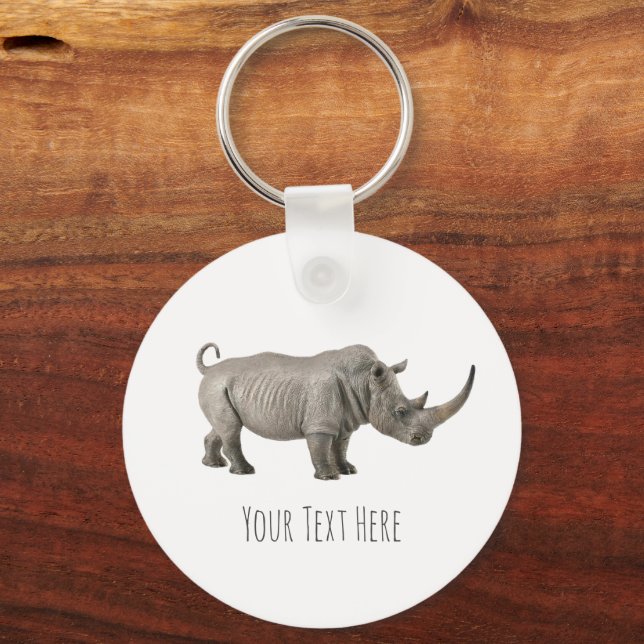 Rhinoceros Illustration Rhino Custom Message Keychain (Front)