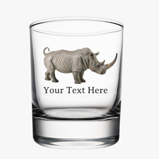 Rhinoceros Illustration Rhino Custom Message Whiskey Glass