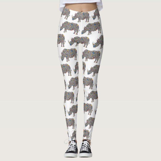 Rhinoceros in a Psychedelic Cheetah Pattern Leggings (Front)