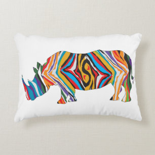 Rhinoceros in a Psychedelic Zebra Pattern Accent Pillow