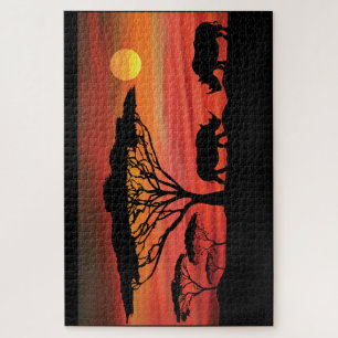 Rhinoceros in the Serengeti African  Sunset Jigsaw Puzzle