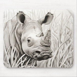 Rhinoceros Peaceful Nature Prairie Sketch Drawing  Mouse Pad