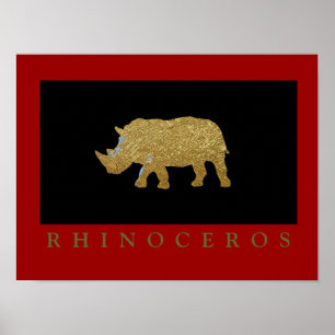 Rhinoceros printed golden poster