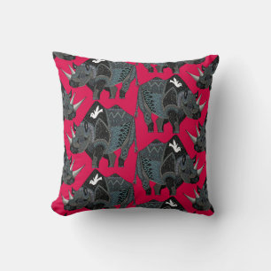 rhinoceros red throw pillow