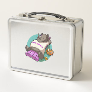 Rhinoceros Relaxing On A Lilo Funny Cartoon Rhino Metal Lunch Box