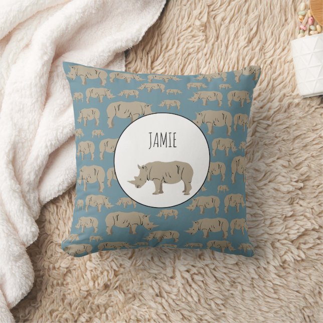 Rhinoceros Rhino Illustration Pattern  Throw Pillow (Blanket)