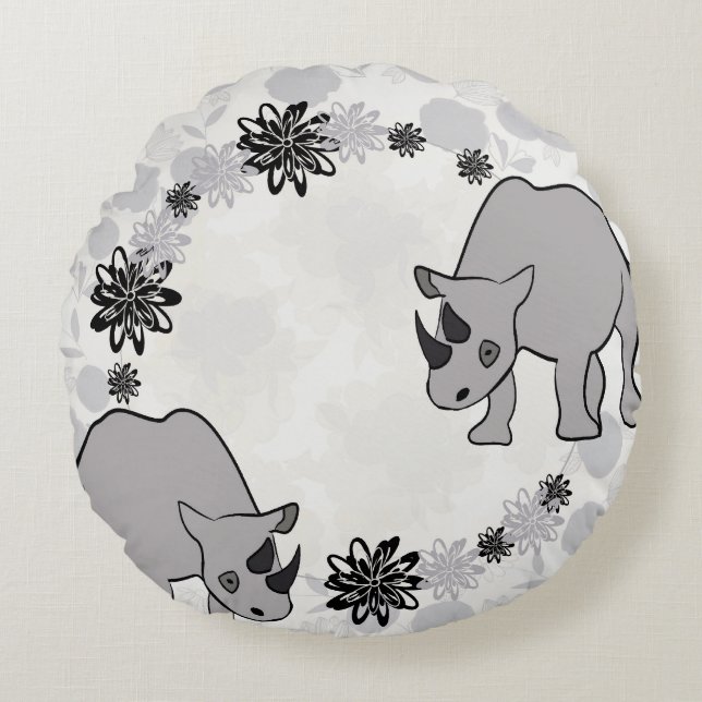 Rhinoceros Round Pillow (Front)