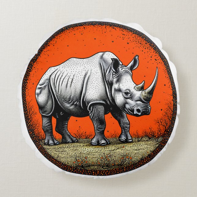 Rhinoceros Round Pillow (Front)