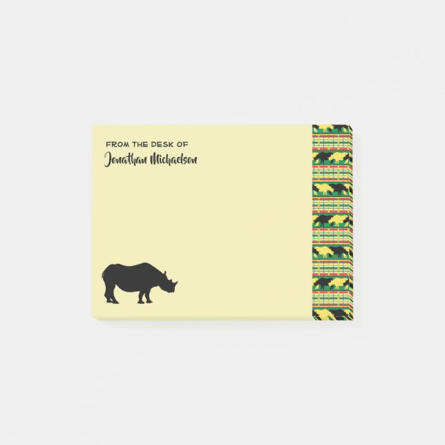Rhinoceros Safari Weave Pattern Personalized Post-it Notes (Front)