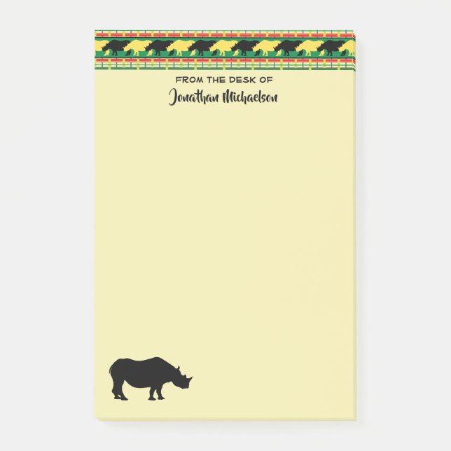 Rhinoceros Safari Weave Pattern Personalized Post-it Notes (Front)