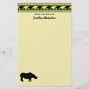 Rhinoceros Safari Weave Pattern Personalized Stationery