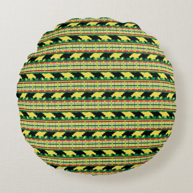 Rhinoceros Safari Weave Pattern Round Pillow (Front)