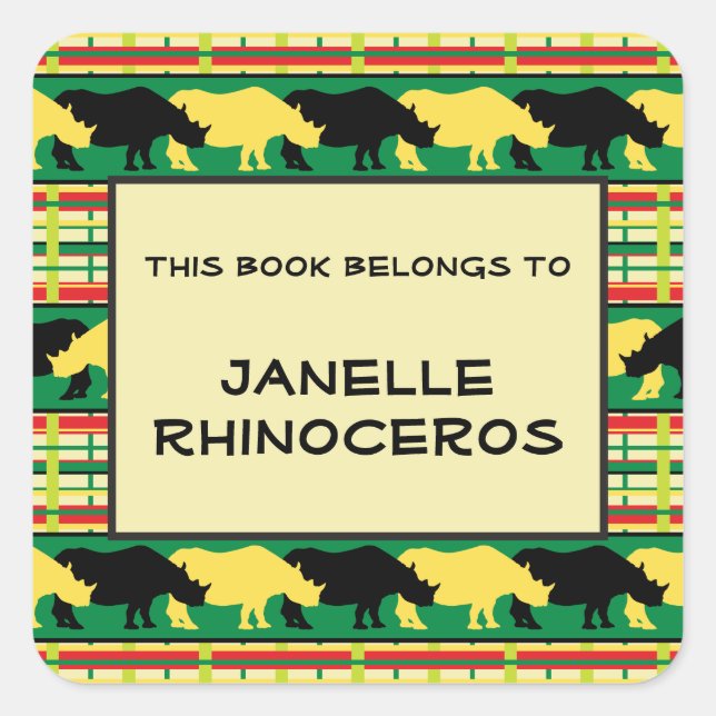 Rhinoceros Safari Weave Pattern Square Sticker (Front)