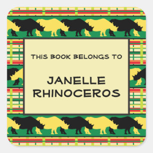 Rhinoceros Safari Weave Pattern Square Sticker