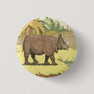 Rhinoceros Storybook Illustrtation 1 Inch Round Button