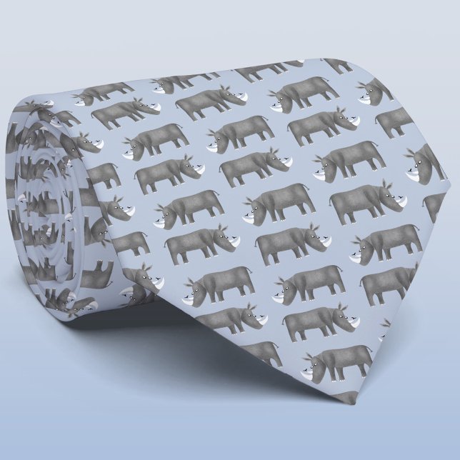 Rhinoceros Tie (Rhino pattern blue neck tie for animal and wildlife lovers)