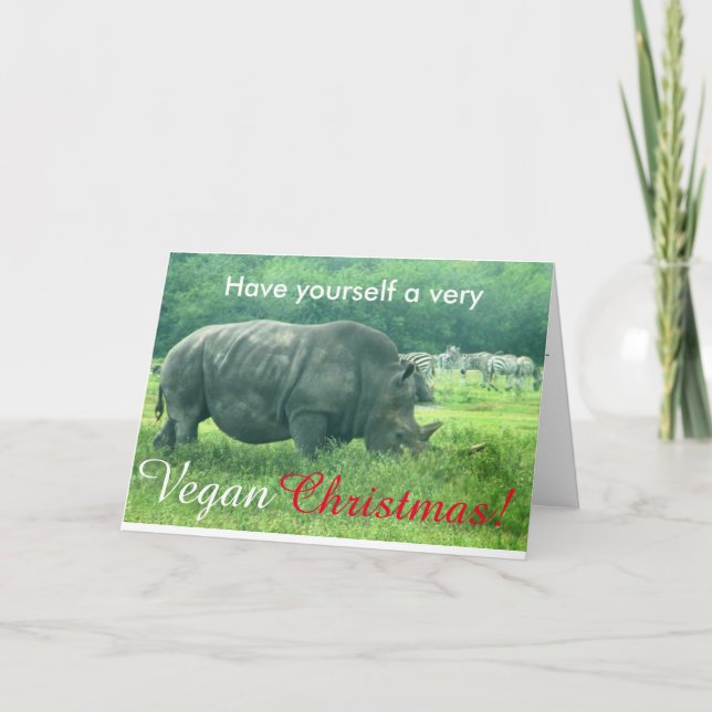 Rhinoceros vegan Christmas card (Front)