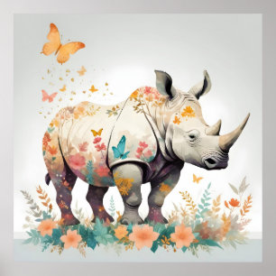 Rhinoceros Vintage Animal Nature Forest Decor Art