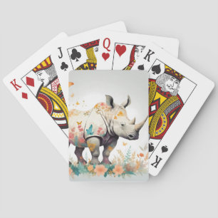 Rhinoceros Vintage Animal Nature Forest Decor Art Playing Cards